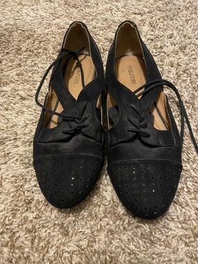 Maurices Black Suede Perforated Lace-Up Flats